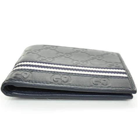 gucci monogram web bifold wallet navy|GUCCI GG Web Monogram Navy Blue Leather Coated Canvas .